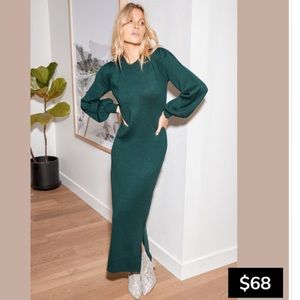 Emerald green balloon sleeve sweater dress